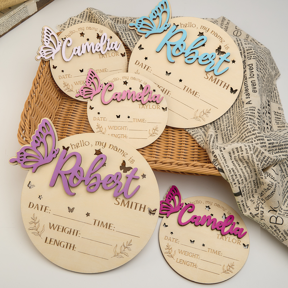 Personalized Butterfly Birth Announcement Sign Photo Prop Baby Shower Gift for Baby New Parents