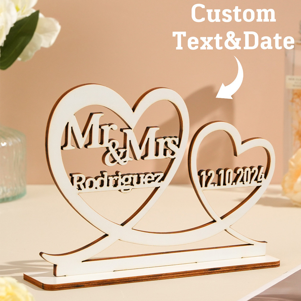 Personalized Wooden Table Decoration Sign with Name and Date for Wedding Anniversary Gift for Couple