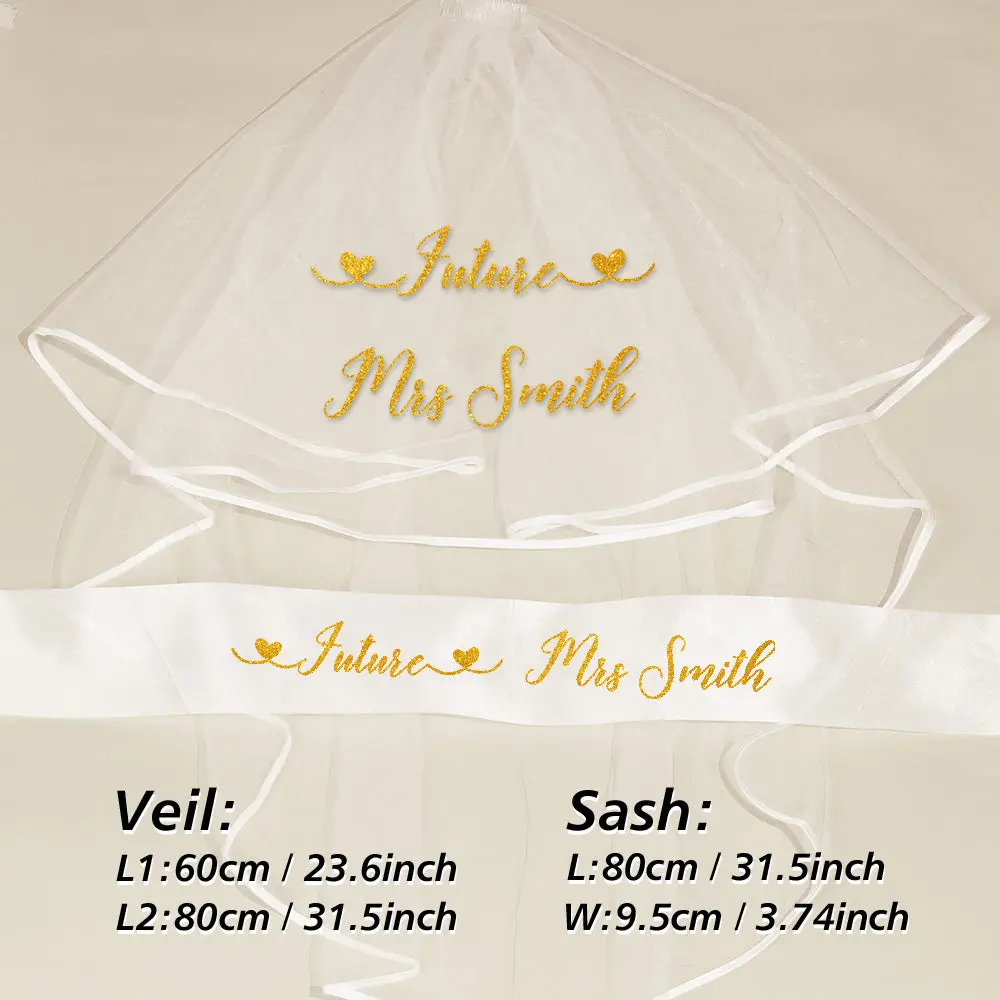 Personalized Bride Veil Sash Set Bride to be Veil Hen Party Accessories