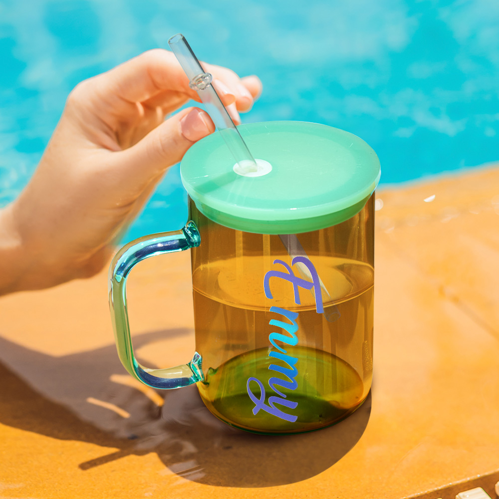 Personalized 15oz Glass Cup with Name Straw and Lid Birthday Gift for Her