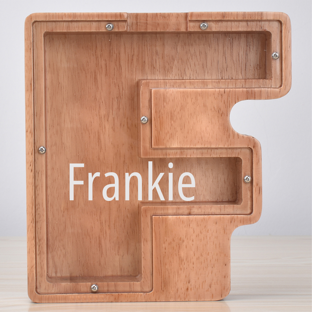 Custom Engraved Name Oak Wooden Letter Piggy Bank