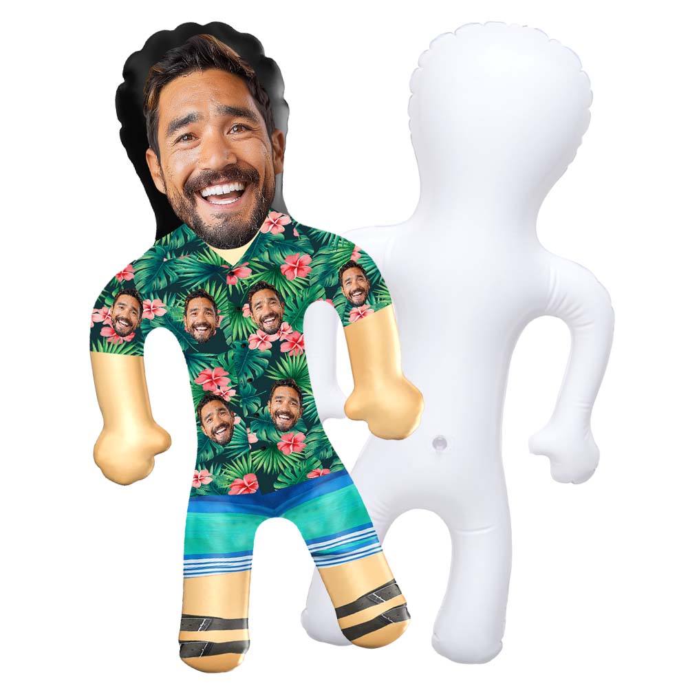 Personalized Blow Up Dolls Hawaiian Shirt Red Flowers Funny Inflatable Man Printed Face for Party Favors