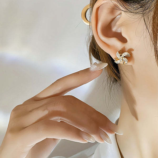 Rotating Small Windmill Stud Earrings