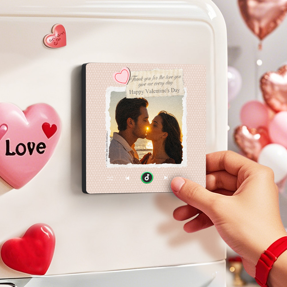 FridgeBeats Frameless Custom Photo Text with Heart Music Fridge Magnet Sticker Special for Valentine's Day New 4.0 Upgrade