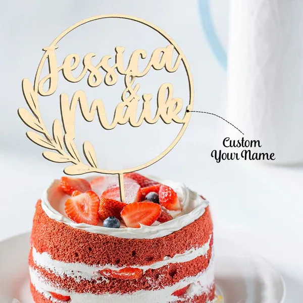 Custom Name Cake Topper Personalized Wooden Birthday Party Wedding Cake Decoration