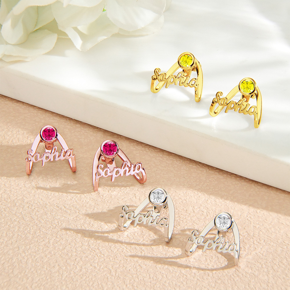 Personalized Birthstone Earrings with Name Earrings Jewelry Gift for Her