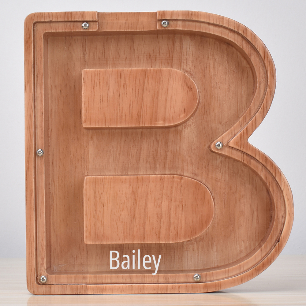 Custom Engraved Name Oak Wooden Letter Piggy Bank