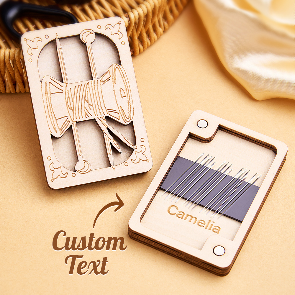 Personalized Wooden Needle Box Holder with Magnet Needle Storage Tool Gift for Craft Lovers