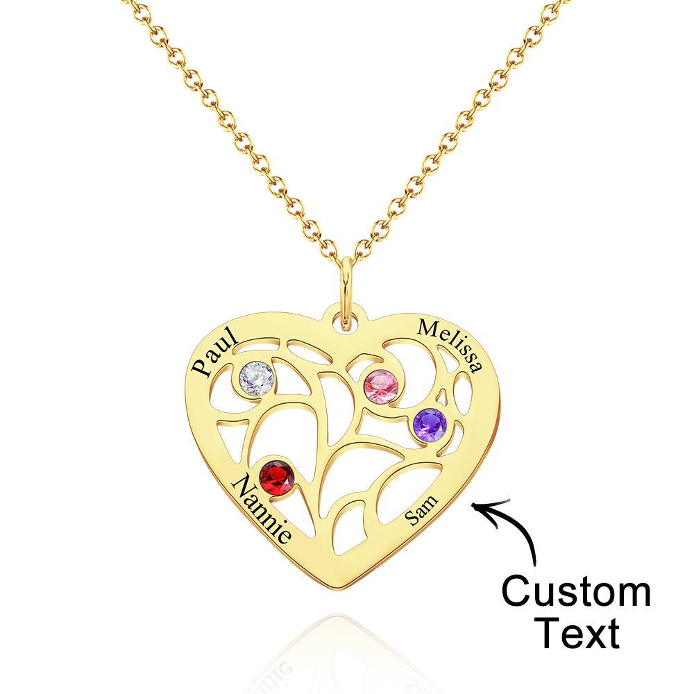 Custom Engraved Name Heart Pendant Necklace with Birthstone