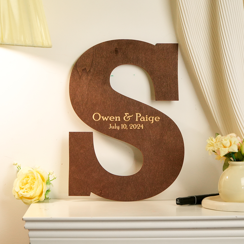 Personalized Brown Wooden Name Sign Custom Letter Guest Book Wedding Guest Book