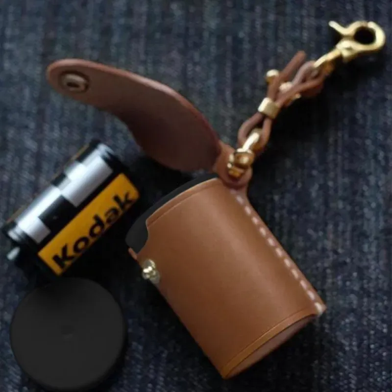 Brown Digital Camera Accessories Camera PU Leather Film Bottle Case Film Storage Holster Key Chain