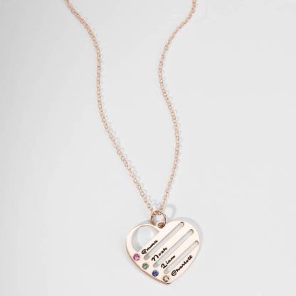 Engraved Heart Name Necklace Custom Family Birthstone Mom Necklace S925 Silver