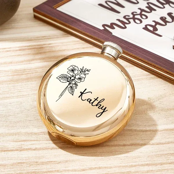 Personalized Name Flask with Birth Flower Custom Flask Gift for Bridesmaid Bachelorette Friends