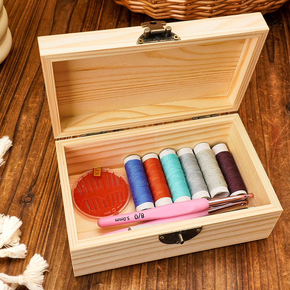 Personalized Sewing Machine Pattern Wooden Storage Box Gift for Seamstress Sewing Enthusiast