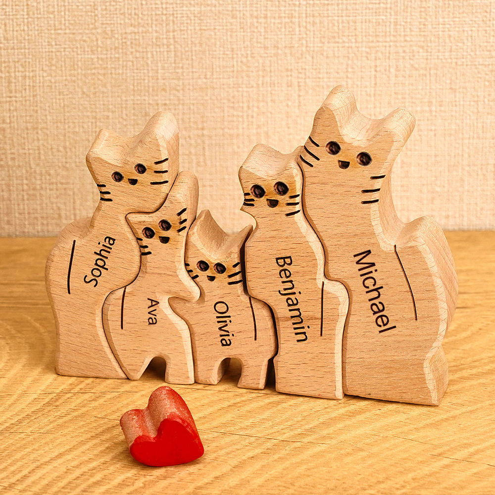 Whiskered Wonder: Wooden Cat Puzzle Piece for Endless Fun