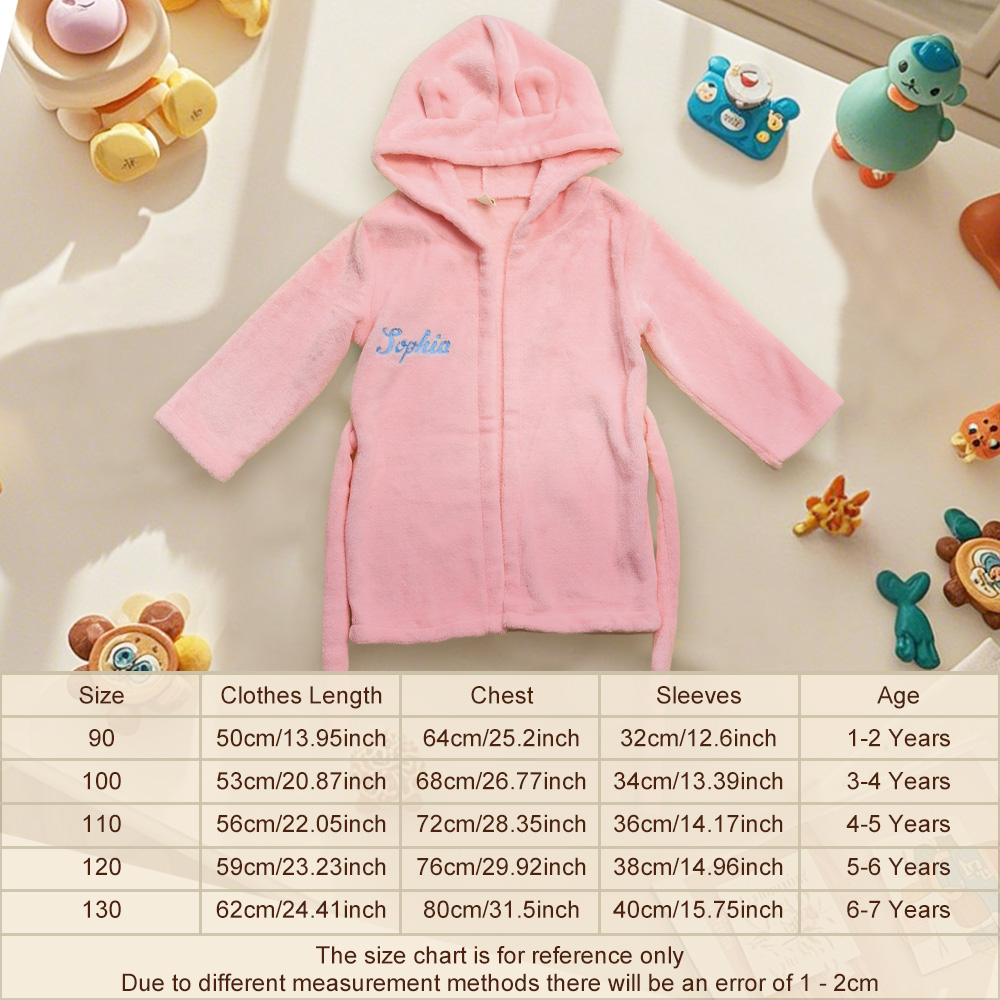 Personalized Baby Sleepwear with Embroidery Name Bear Ears Dressing Gown Gift for Kid