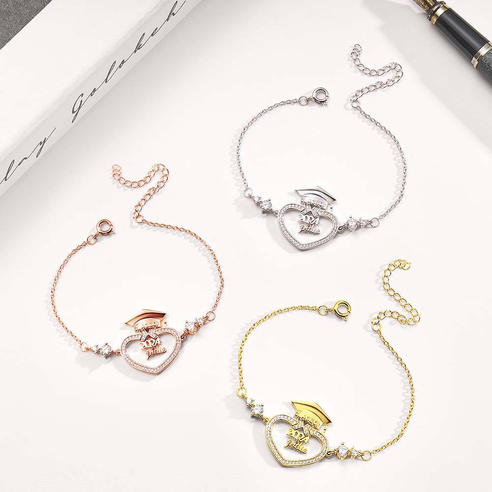 Personalized Graduation Cap Bracelet with Name for Class of 2024 Graduation Gift for Her