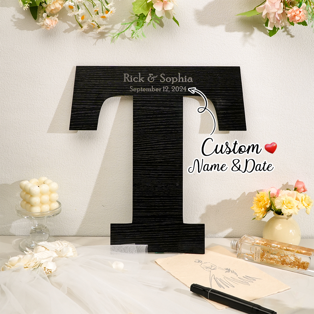 Personalized Black Wooden Name Sign Custom Letter Guest Book Wedding Guest Book