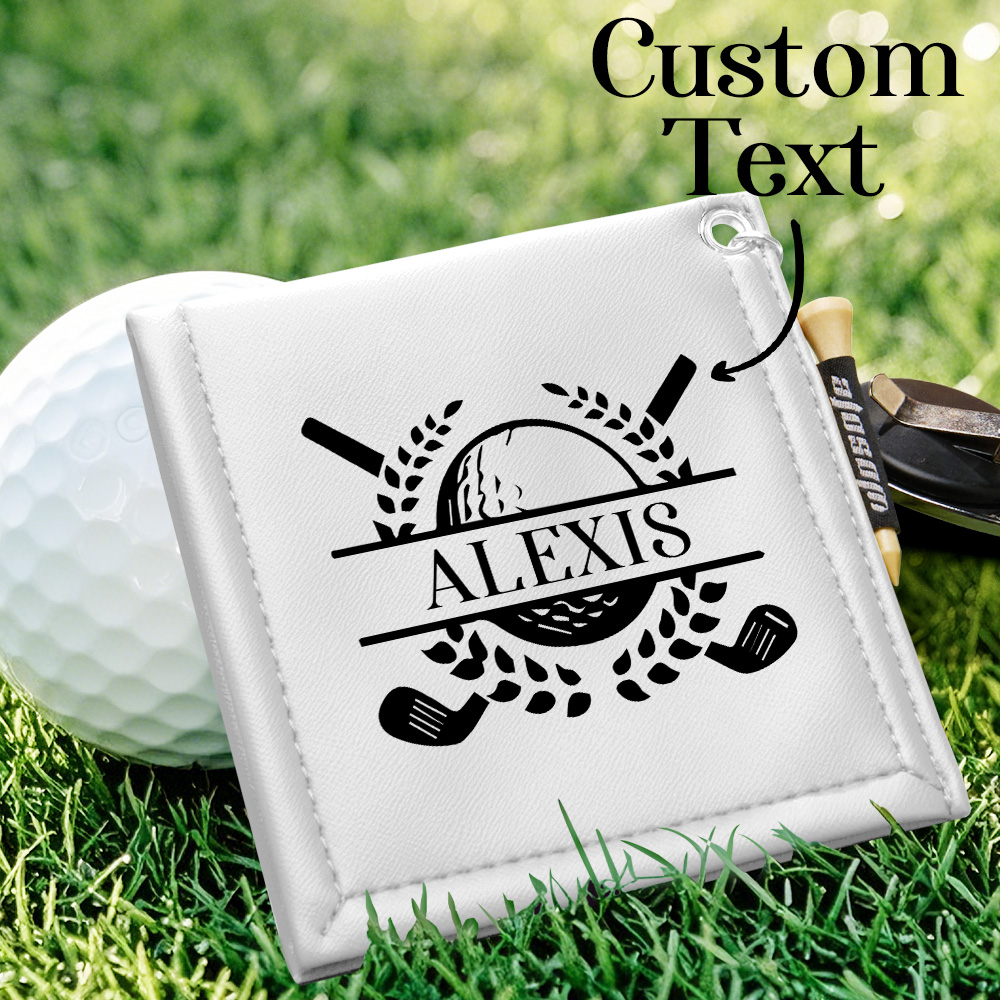 Personalized PU Leather Absorb Water Golf Towel with Golf Tees Retractable Clip Gift for Golf Lovers