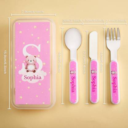 Personalized Kid’s Cutlery Set Cartoon Animal Fork Spoon Knife 3 Pcs Birthday Gift for Kids