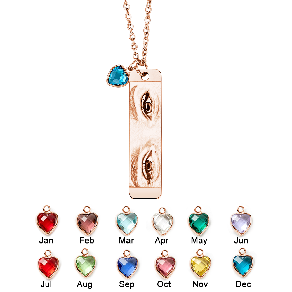 Custom Photo Necklace with Birthstone Eye Engraved Necklace Gifts for Her