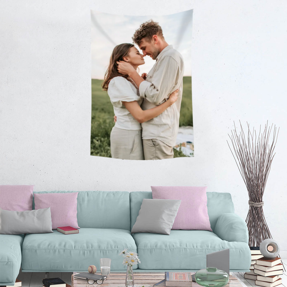 Custom Vertical Linen-Feel Tapestry Wall Hanging Printed Blanket – Single-Sided Personalized Throw for Home or Gift
