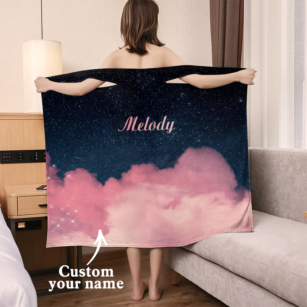 Custom Name Wrap Towel Dress Pink Clouds Bathrobe Bath Towel