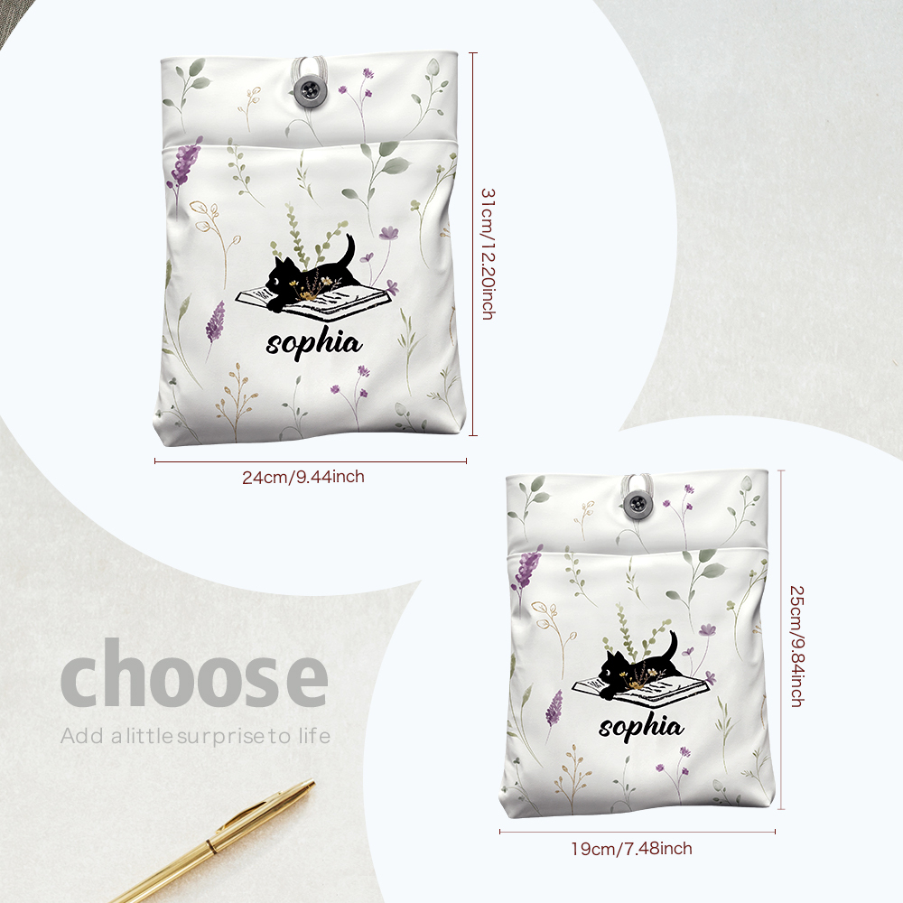 Personalized Floral Cat Book Cover with Pocket Book Cover Protector Gift for Reading Lovers
