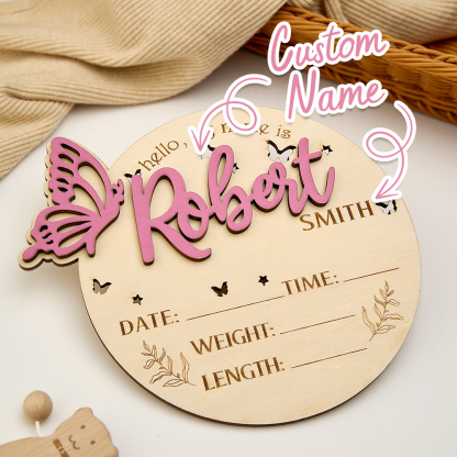 Personalized Butterfly Birth Announcement Sign Photo Prop Baby Shower Gift for Baby New Parents