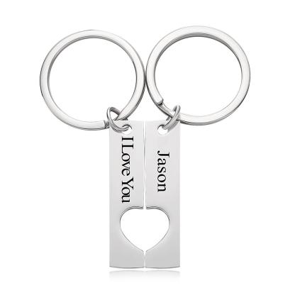 Custom Engraved Text Stainless Steel Couples Keychains
