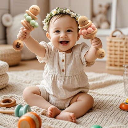 Personalized Wooden Baby Rattle with Engraved Name Toy Shower Birthday Gift for Baby