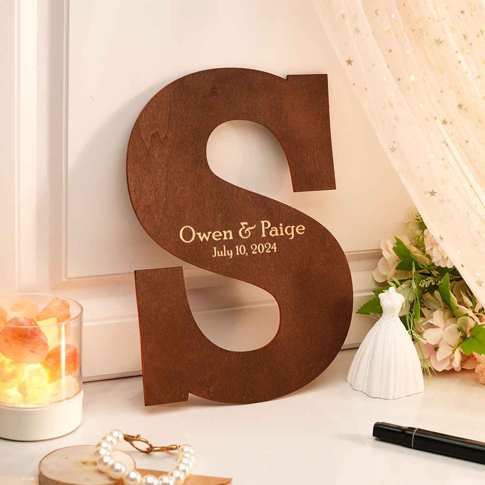 Personalized Brown Wooden Name Sign Custom Letter Guest Book Wedding Guest Book