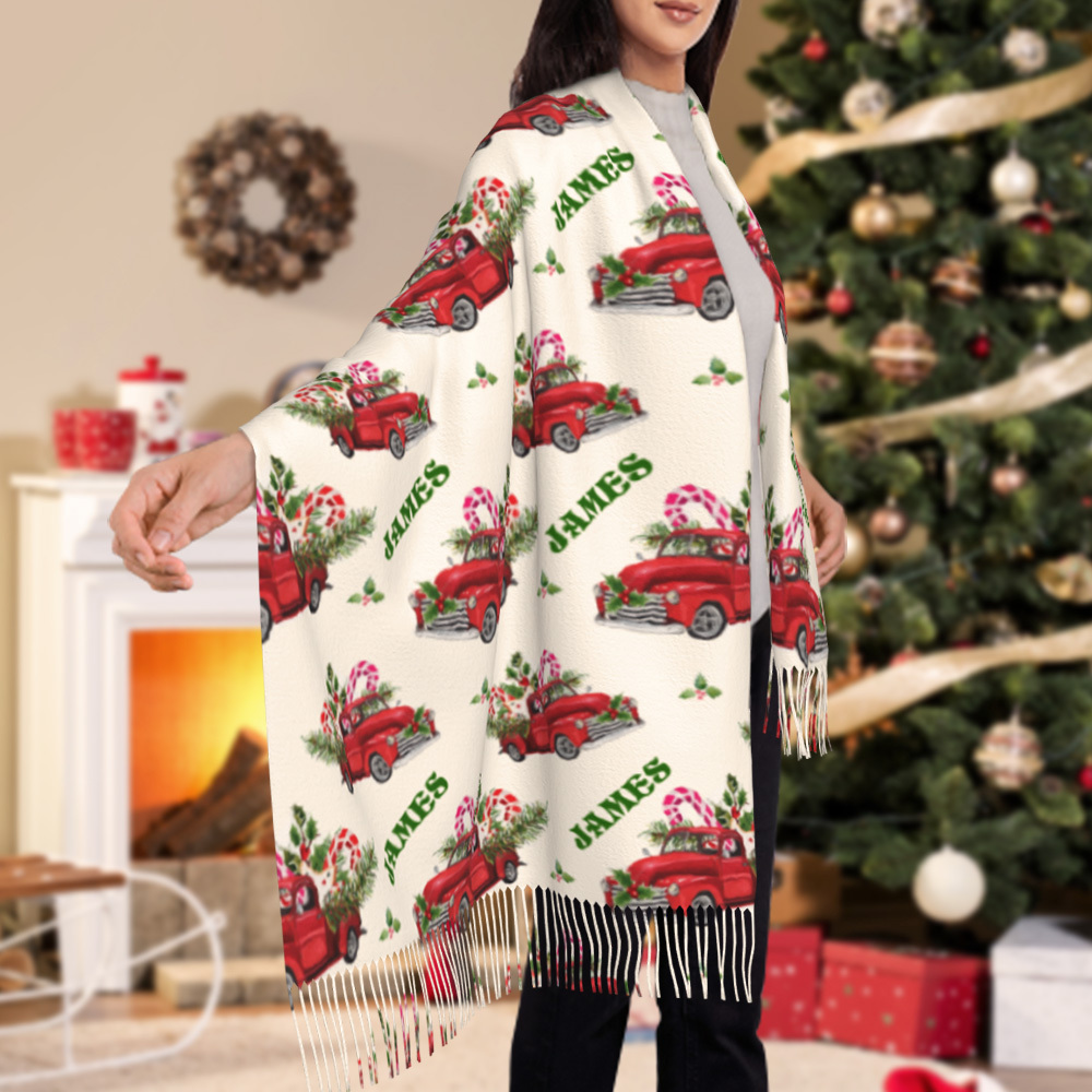 Personalised Christmas Scarf Custom Name Fringe Scarf