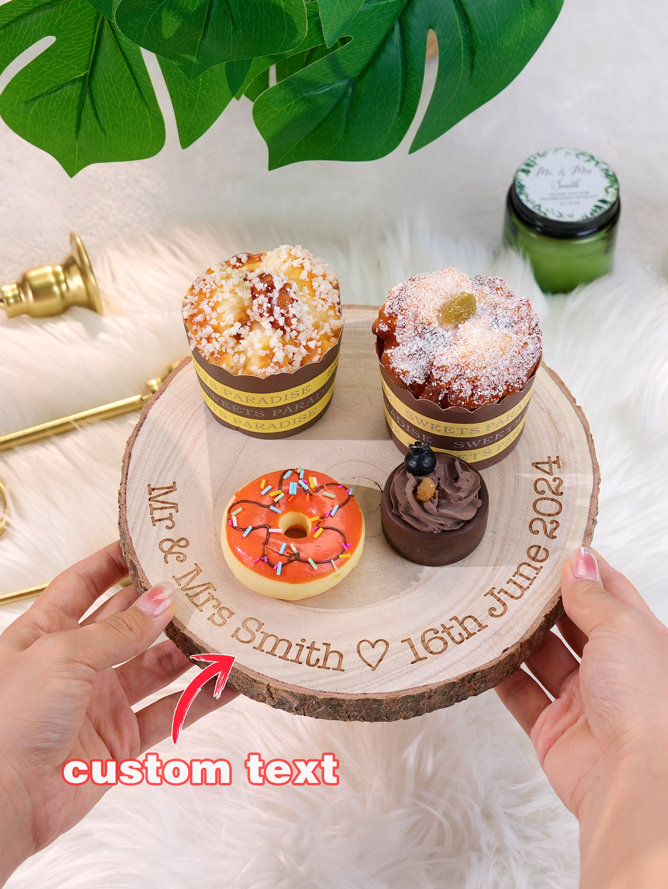 Personalized Engraved Wood Slice Wedding Cake Display Board