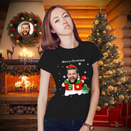 Custom Face T-shirt Personalised Photo T-shirt Gift For Women And Men Merry Christmas