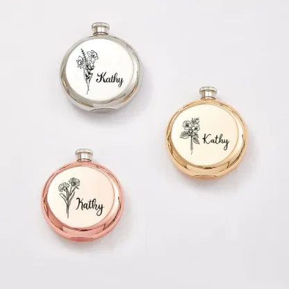Personalized Name Flask with Birth Flower Custom Flask Gift for Bridesmaid Bachelorette Friends