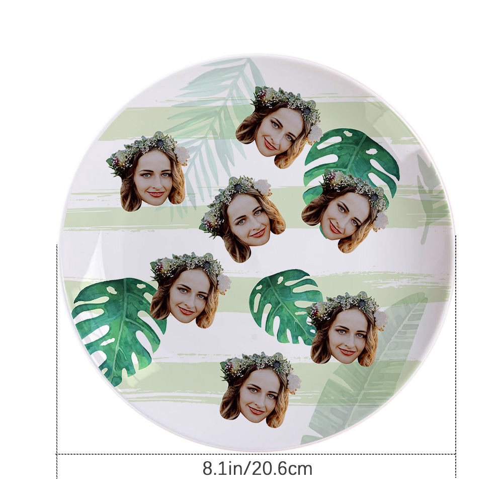 Personalized Green Leaf Dinner Plate Dinnerware Custom Face Ceramics Plates