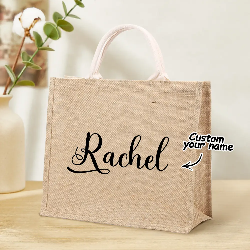 Personalized Burlap Bags Custom Name Monogram Beach Tote Bag Gifts for Her Wedding Gift