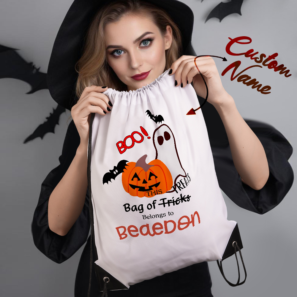 Custom Engraved Halloween-Themed Drawstring Bags for Trick-or-Treating and Festive Fun