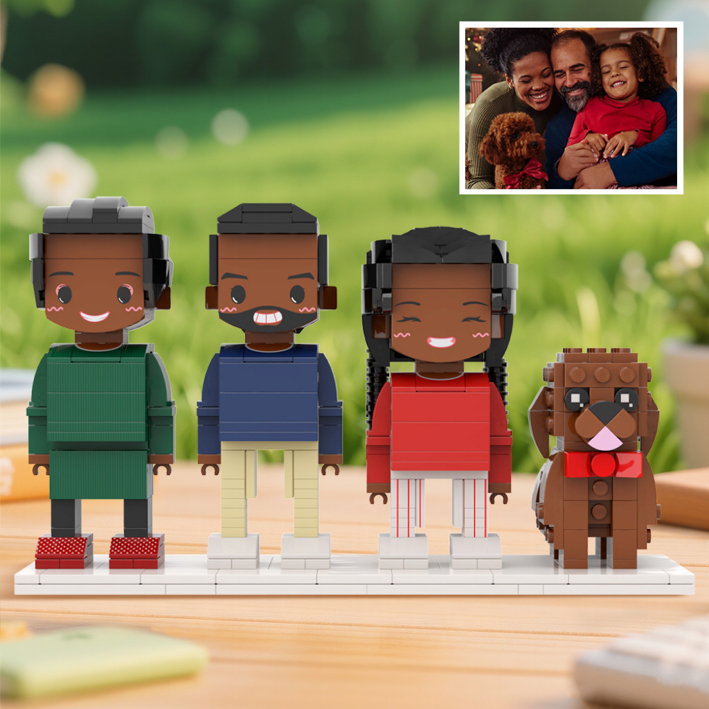 Custom Full-Body Cute Brick Figures of 3 People and Dog Personalized Anniversary Gift Birthday Gift