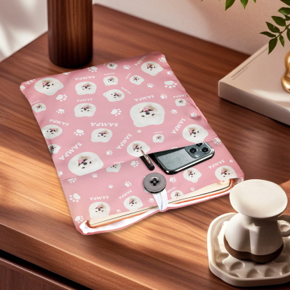 Personalized Pet Portrait Book Cover with Pocket Book Cover Protector Gift for Reader Pet Lover