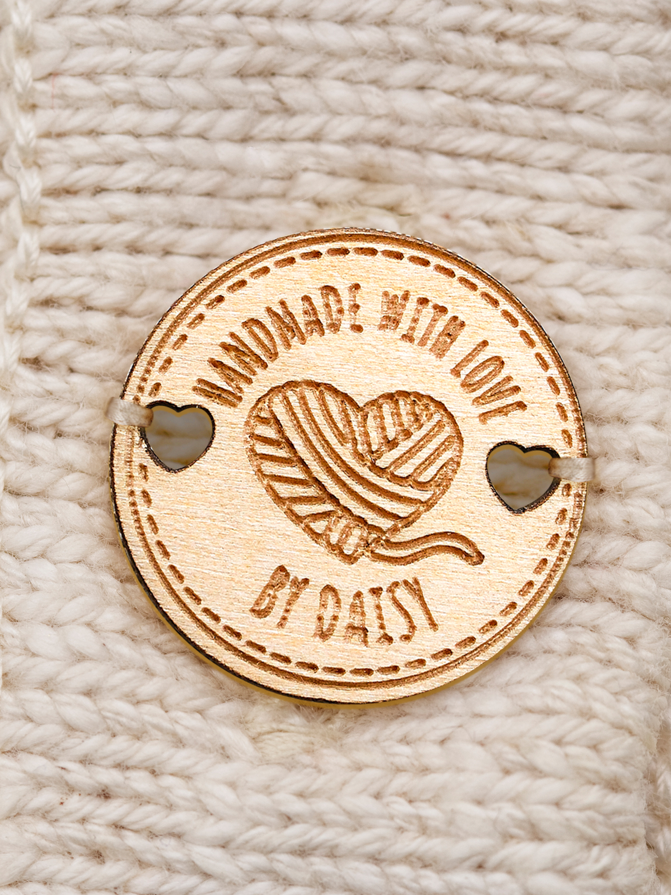 Personalized Handmade with Love Wooden Buttons Set of 15 Clothing Labels Gift for Mother Grandma Knitting Crocheting Lovers