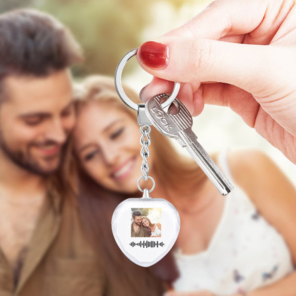 Personalized Heart Crystal Photo Song Keychain With Scannable Code