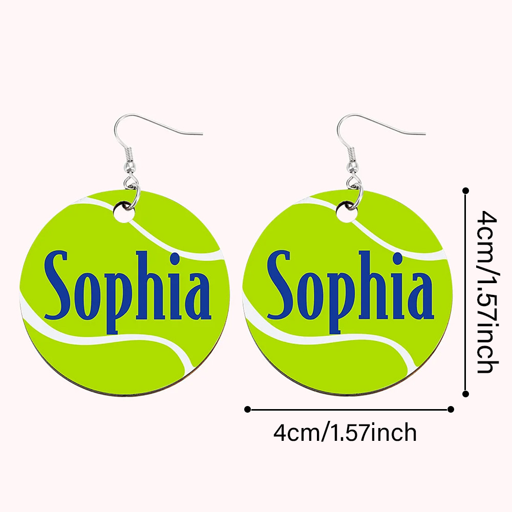 Personalized Wooden Tennis Earrings with Name Sport Earring Jewelry Gift for Her