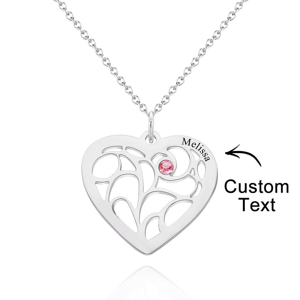 Custom Engraved Name Heart Pendant Necklace with Birthstone