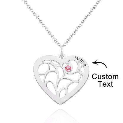 Custom Engraved Name Heart Pendant Necklace with Birthstone