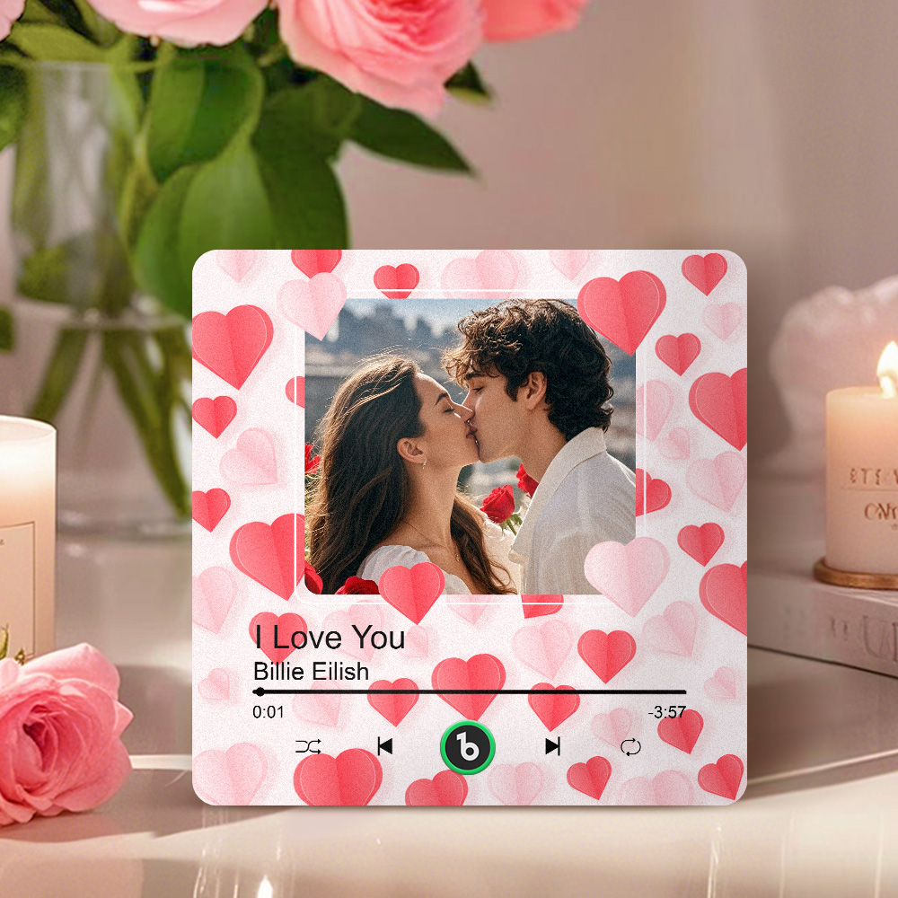 FridgeBeats Frameless Custom Photo with Hearts Music Fridge Magnet Sticker Special for Valentine's Day New 4.0 Upgrade