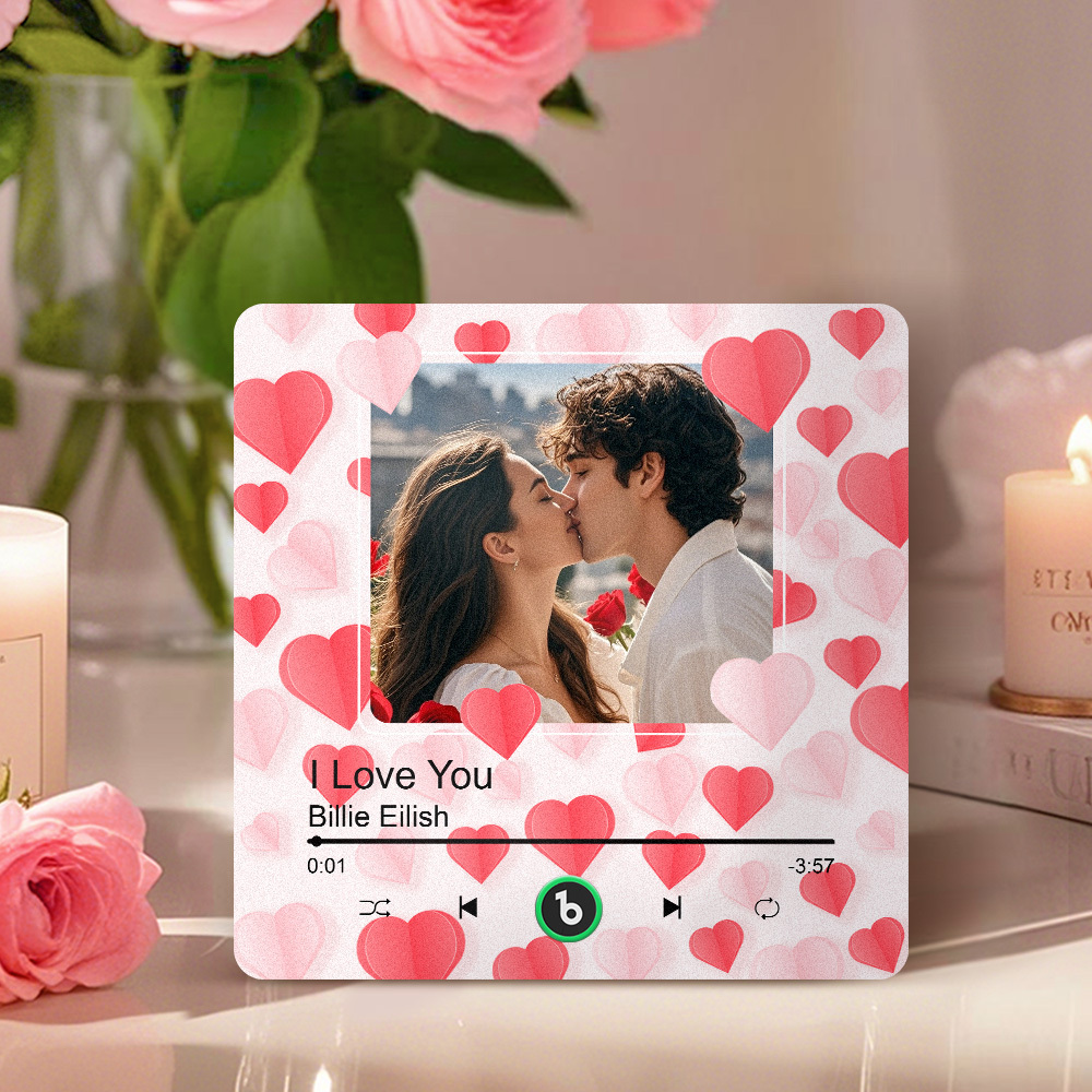 FridgeBeats Frameless Custom Photo with Hearts Music Fridge Magnet Sticker Special for Valentine's Day New 4.0 Upgrade