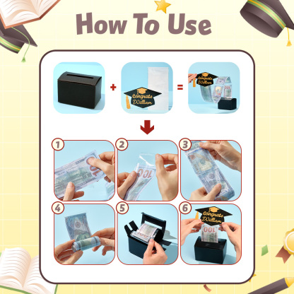 Personalized Graduation Cap Pull Out Money Gift Box Money Holder with 30pcs Transparent Bags Gift for Graduates