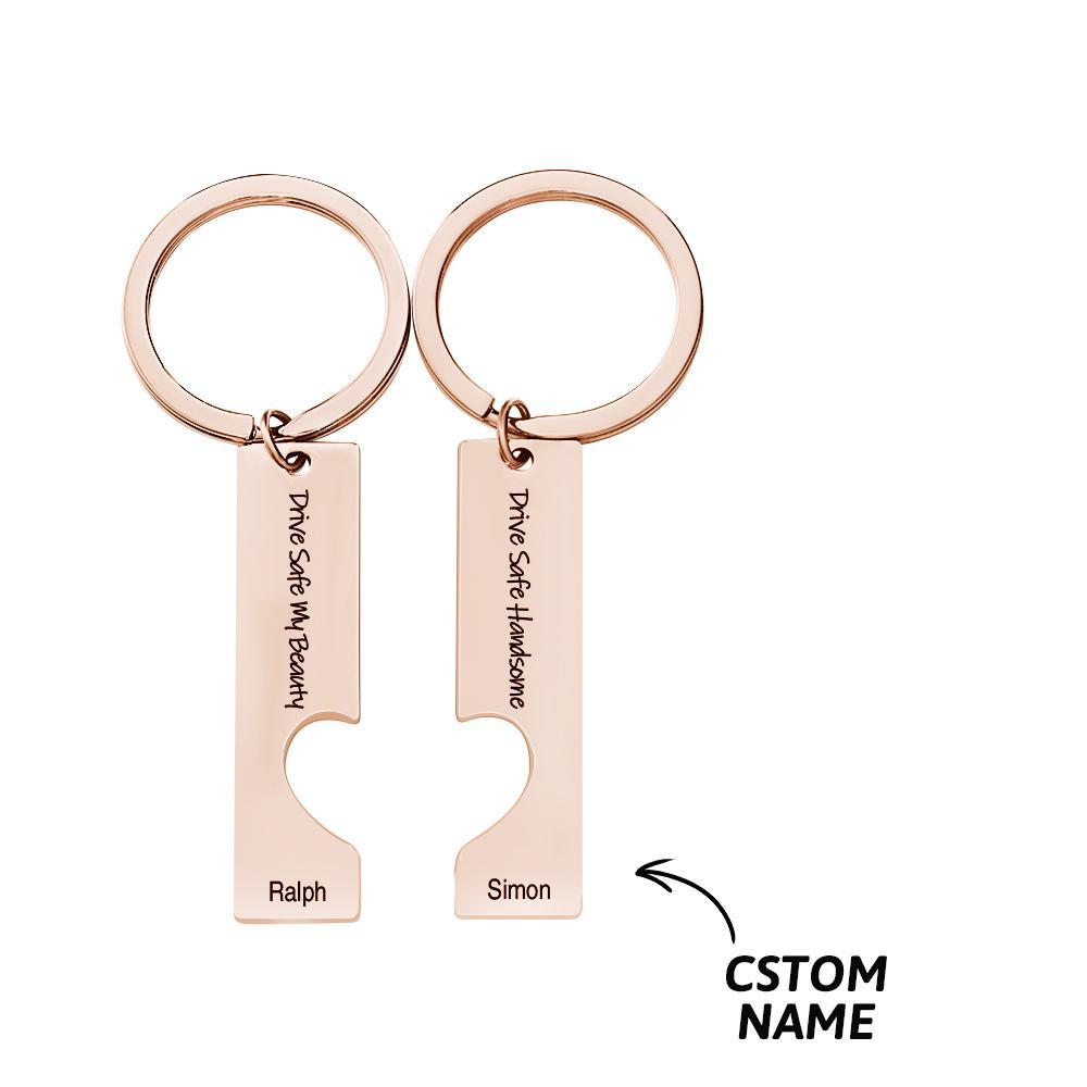 2pcs Couple Drive Safe Keychains Personalized Text Keychain Customized Products Valentines Day Anniversary Gift for Boyfriend
